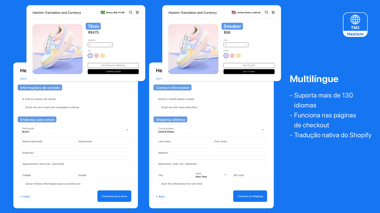 Hextom: Tradução e Moeda, localização para lojas Shopify