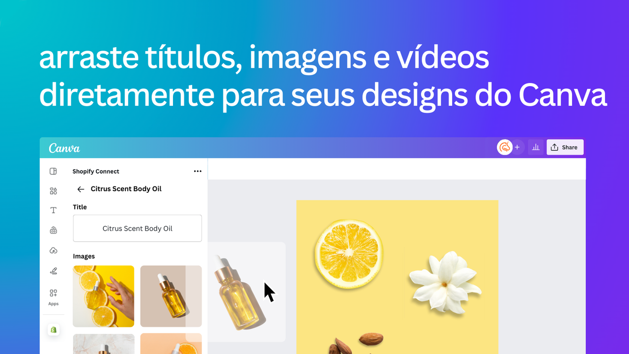 Arraste títulos, imagens e vídeos para seus designs do Canva