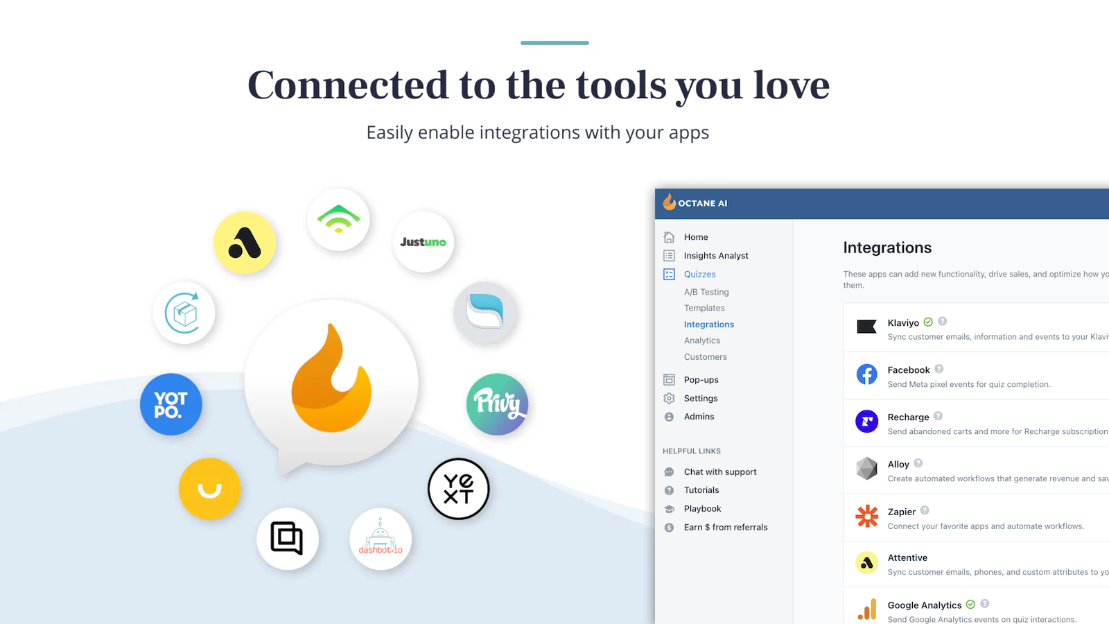 Integrado con Klaviyo, Facebook, Recharge, Gorgias y Zapier