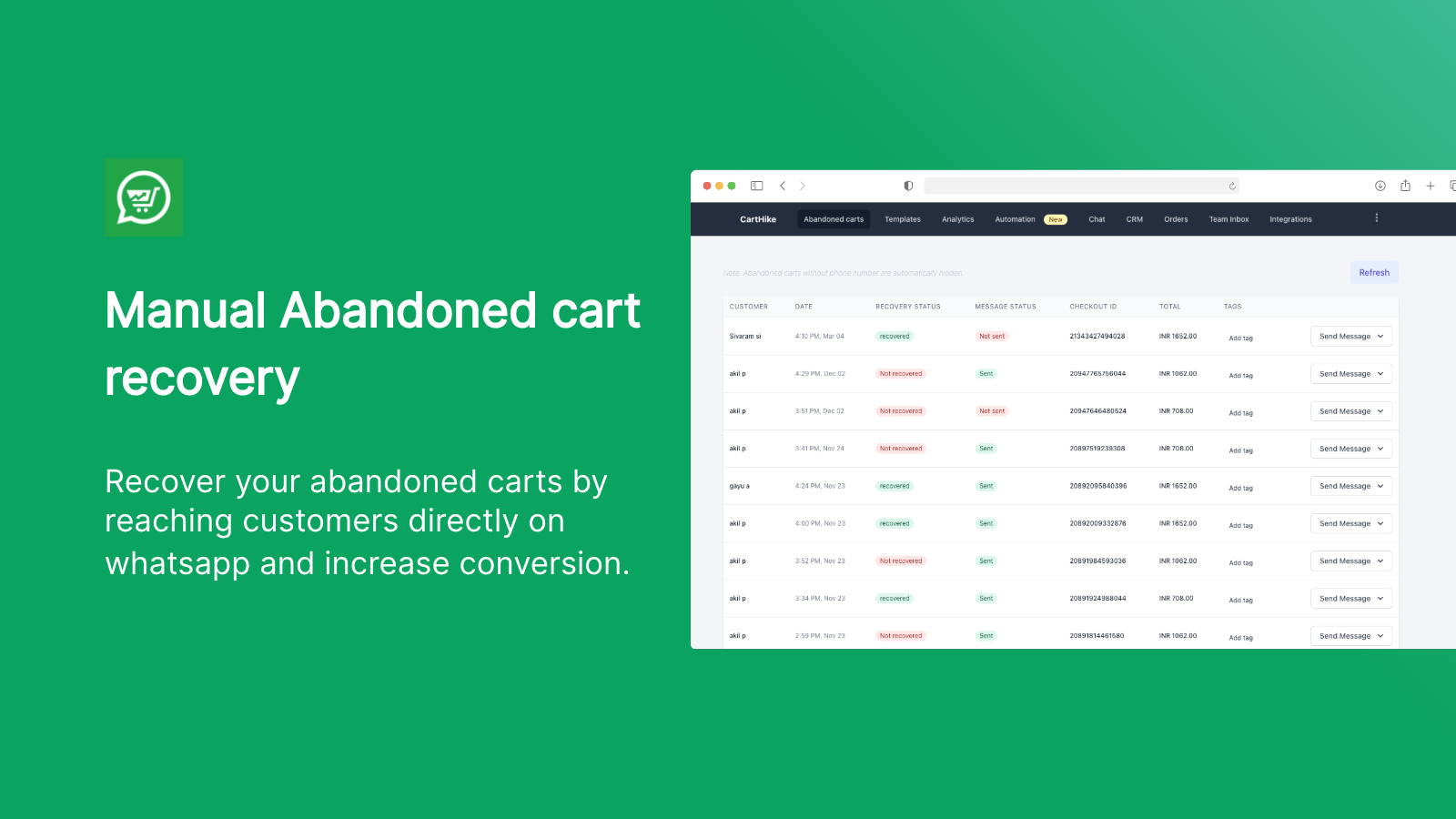 Manual abandoned cart recovery