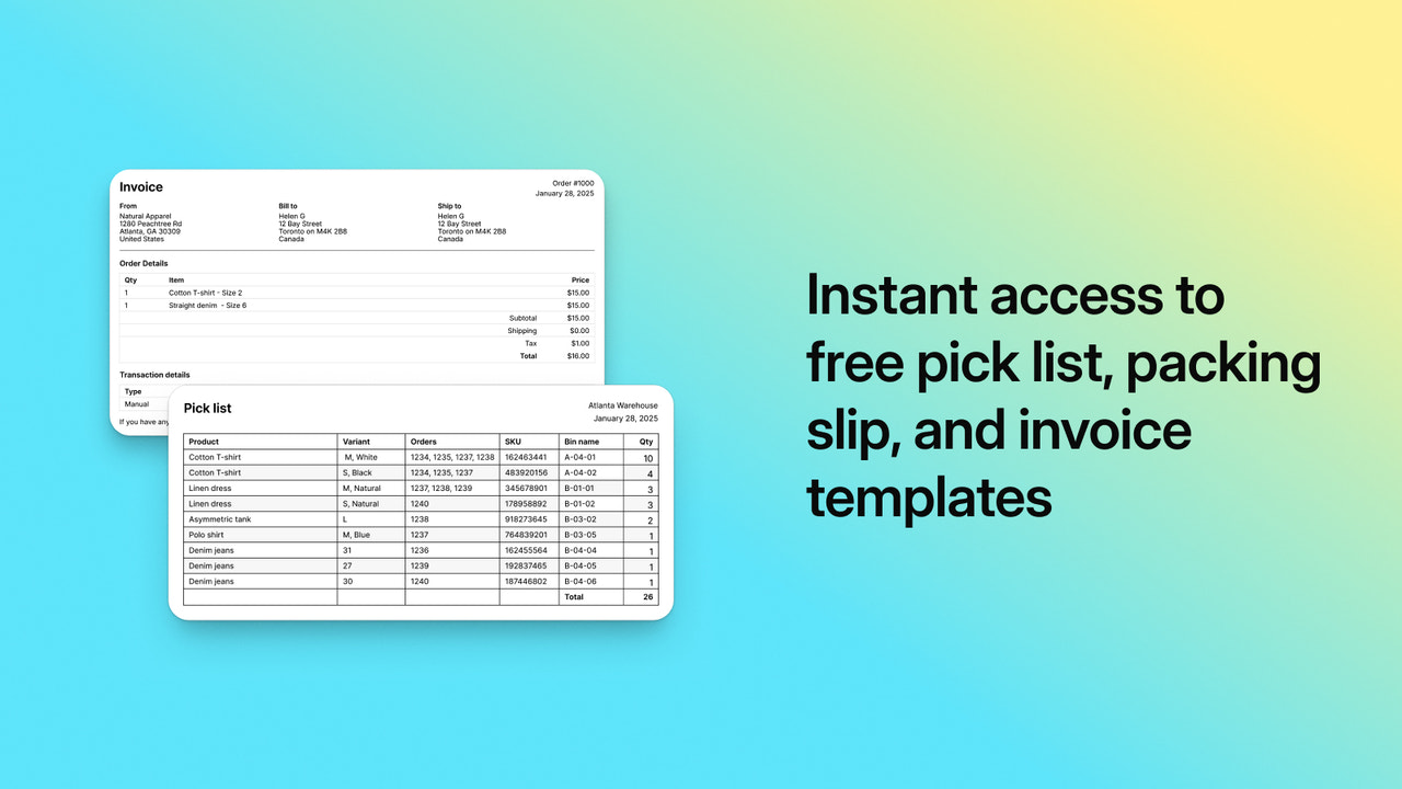 Instant access to free order document templates