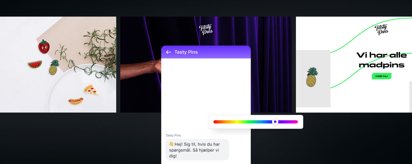 Tilføj Shopify Inbox gratis, og tilpas chat i webshoppen, velkomsthilsner og meget mere i webshopeditoren.