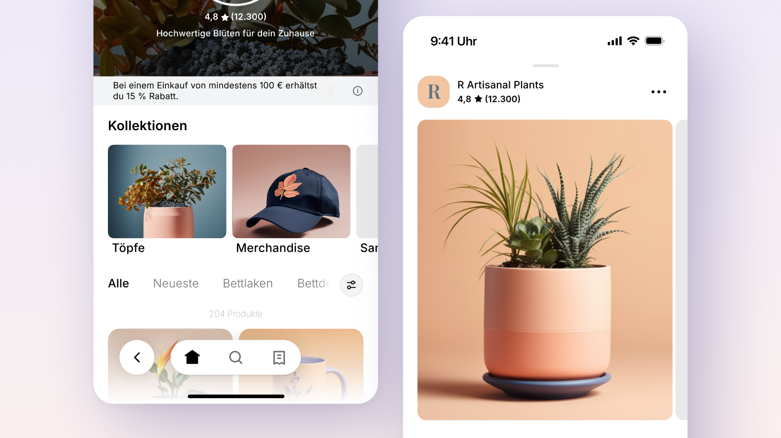 Zwei Smartphone-Bildschirme nebeneinander mit benutzerdefinierten Websites