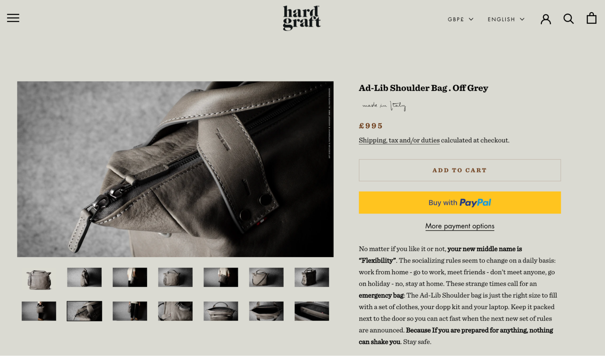 Ad-Lib Shoulder Bag product page with price, description, and images of the bag.
