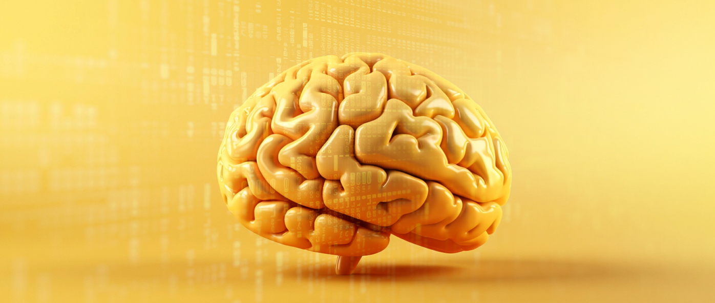 A yellow brain on a yellow background: rational decision making.