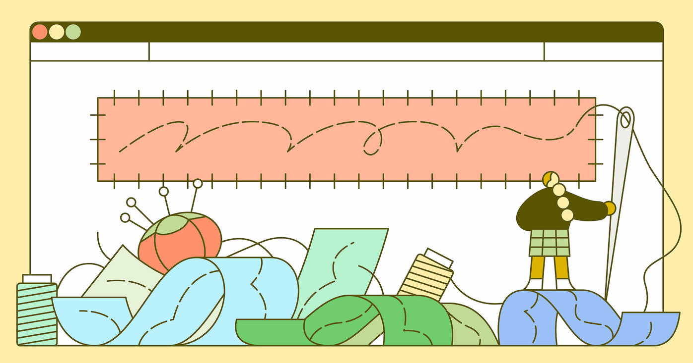 Person holding a large needle amongst ribbon, thread spools, etc.: how to make money on etsy.