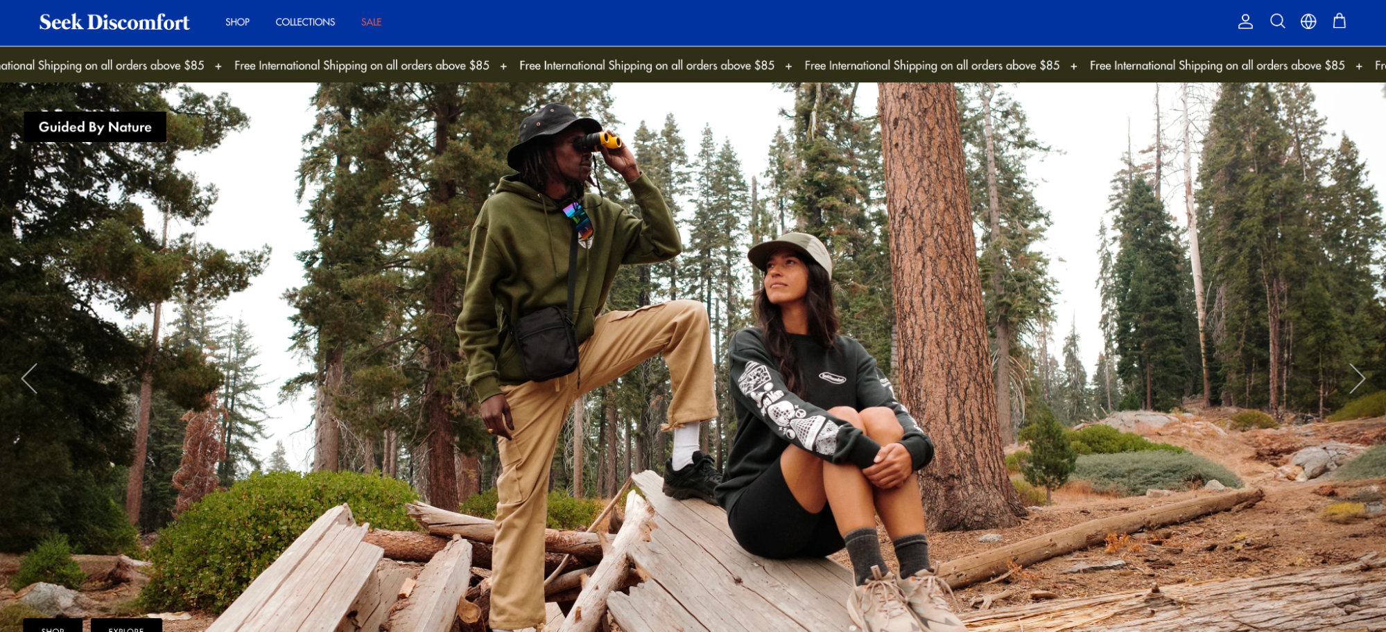The Seek Discomfort website with a West Coast-themed modeling shoot.