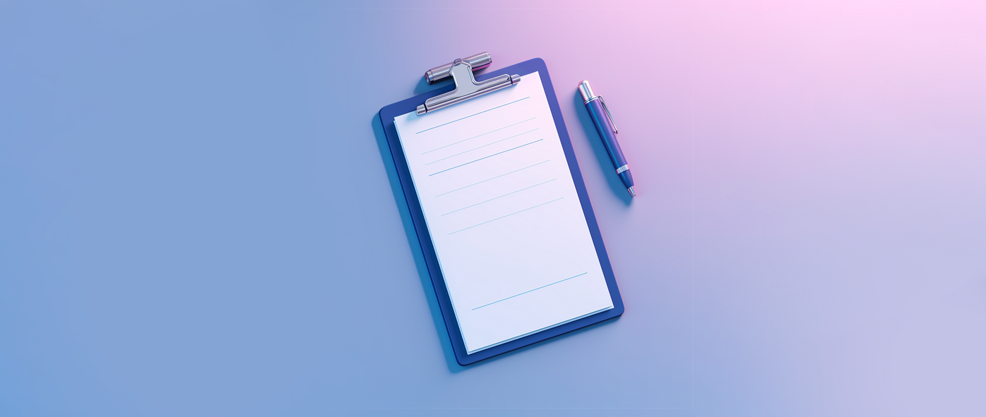 A clipboard with notes and a pen on a purple background: articles of incorporation.