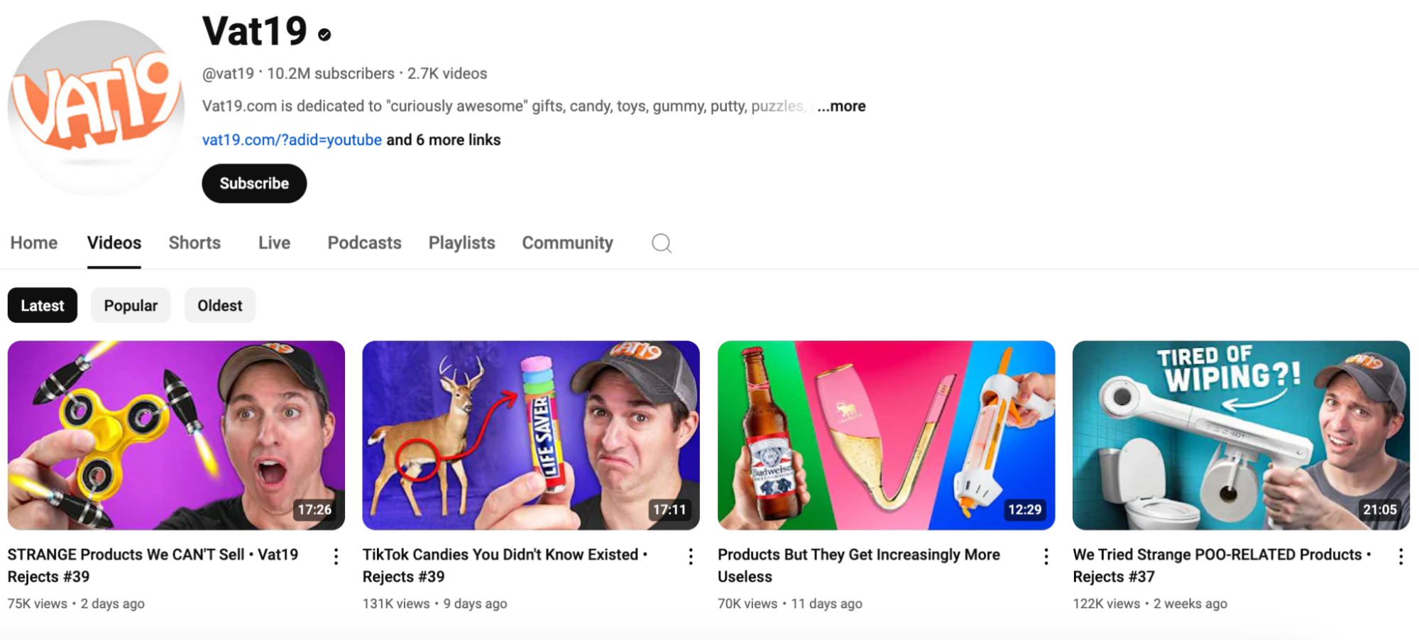 Vat19's YouTube channel is quirky and entertaining, which suits the tone of the brand