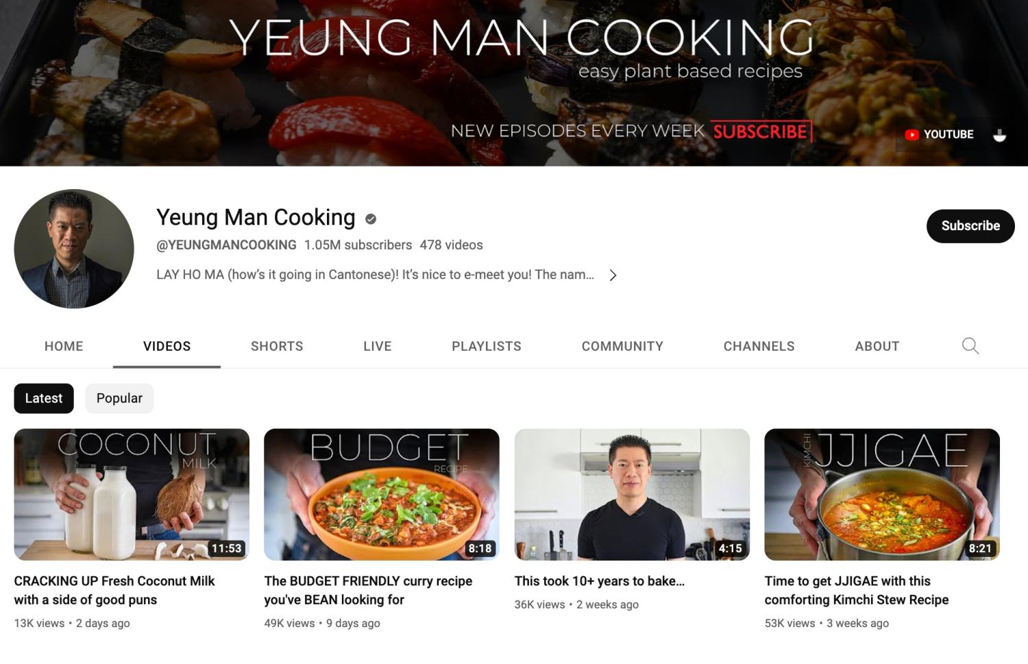 Capture d'écran d'une chaîne YouTube pour Wil Yeung