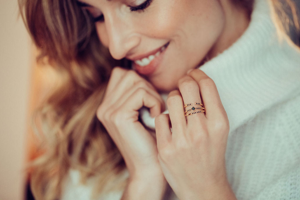 Stacked black diamond rings