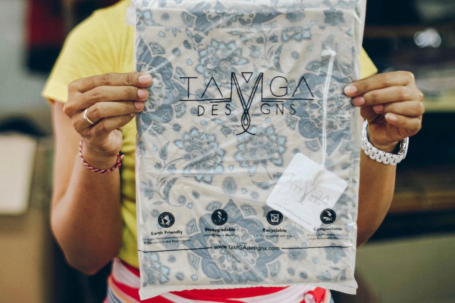 TAMGA Designs使用的可堆肥和可生物降解的包装袋。