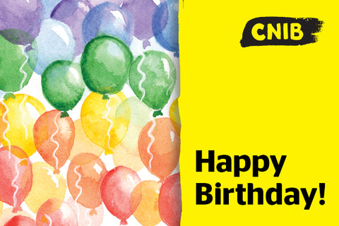 Illustration of colorful balloons with the caption “Happy Birthday!”