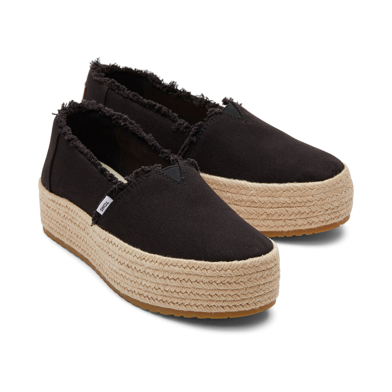 Valencia Black Canvas Platform Espadrille Front View