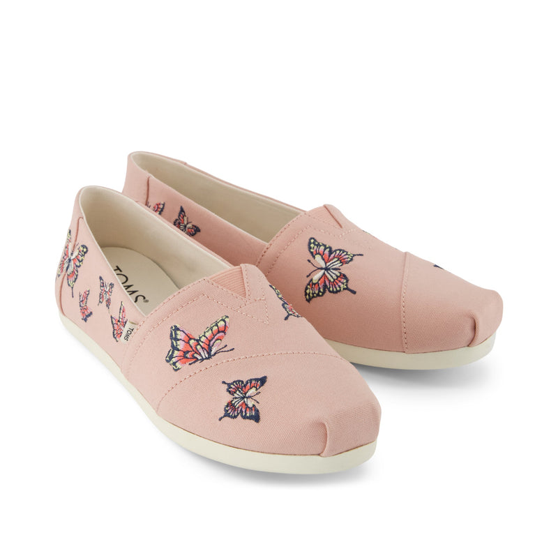 Alpargata Classic - Pale Rose Canvas with Embroidered Butterflies Front View Alpargata Classic - Pale Rose Canvas with Embroidered Butterflies Front View