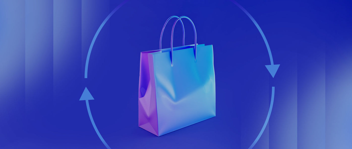 a shopping bag on blue background representing unified commerce