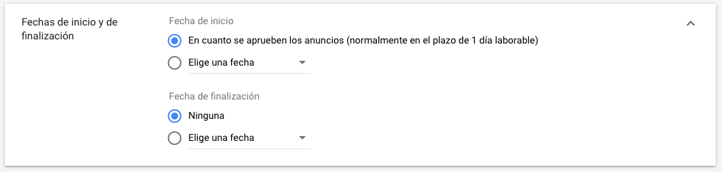 Fechas de inicio y de finalización
