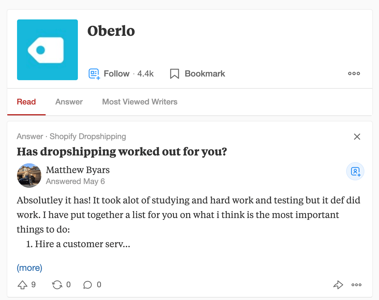 Quora Oberlo Page