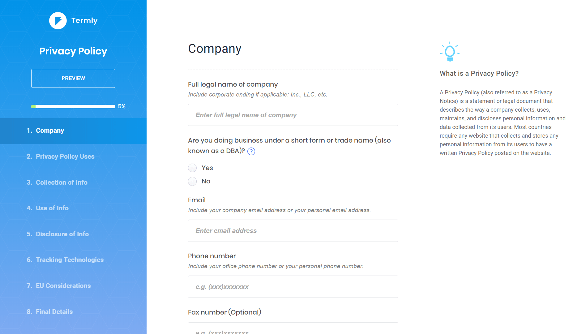 Termly generator privacy policy