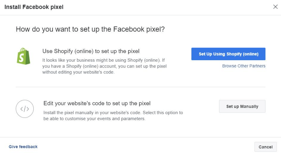 connect fb pixel shopify