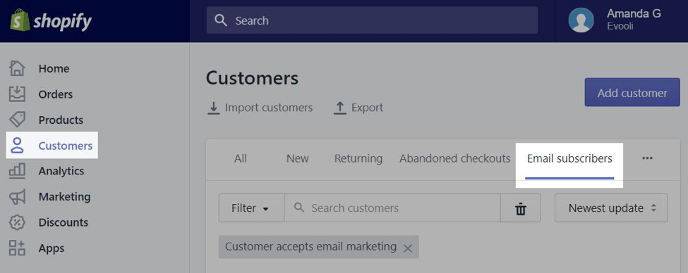 shopify email subs