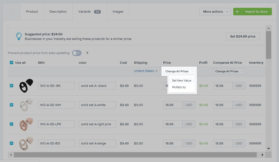 dropship product pricing