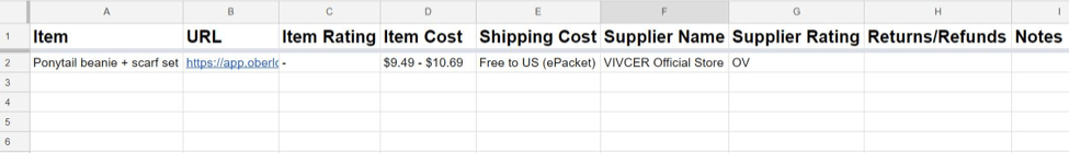 product selection template