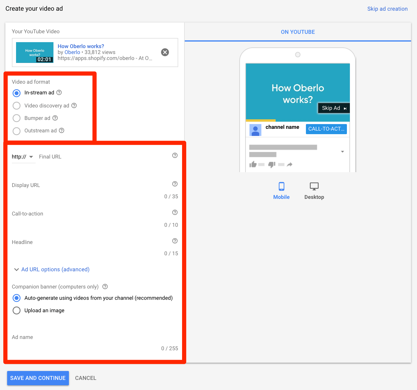 YouTube Ads Create