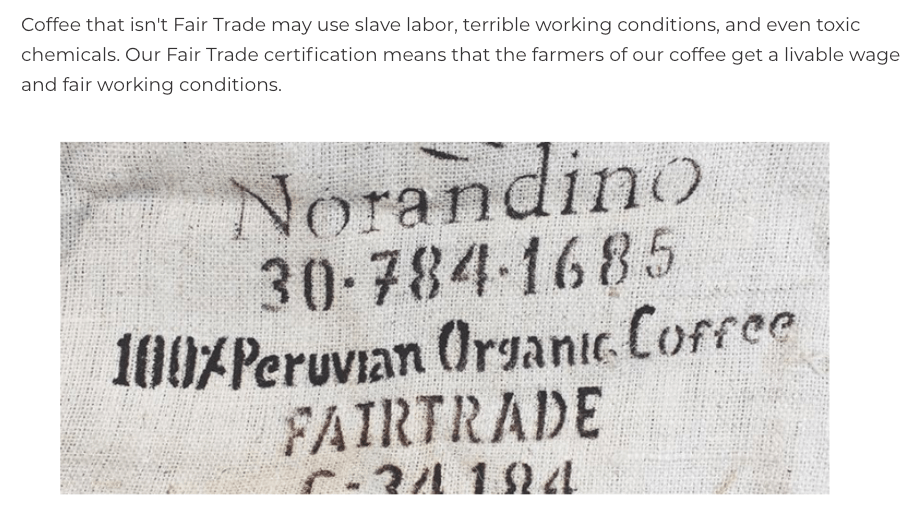 Death Wish Coffee fair trade info