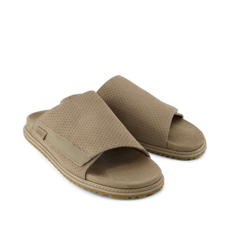 Danilo Slide Sandal - Dune Perforated Suede Front View Danilo Slide Sandal - Dune Perforated Suede Front View