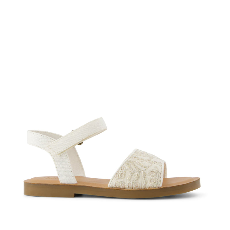Remi Ankle Strap Kids Sandal - Egret Botanical Eyelet Side View Remi Ankle Strap Kids Sandal - Egret Botanical Eyelet Side View