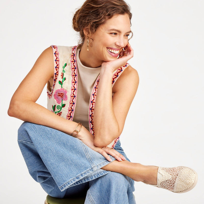 Alpargata Plus Moroccan Crochet  Slip On Shoe On Model Up Close Shot