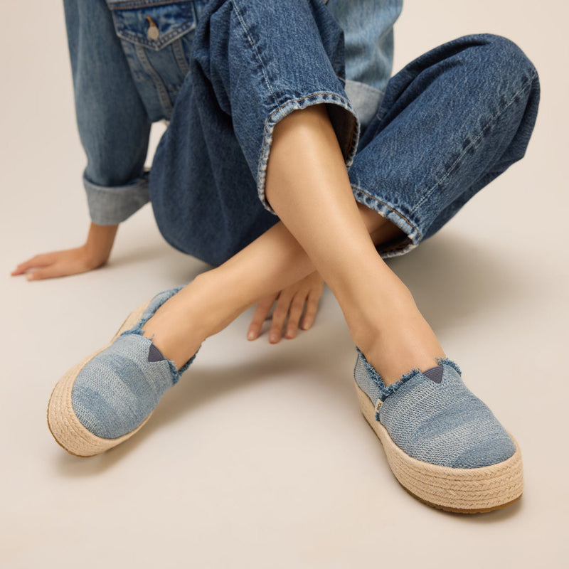 On figure image of the dark sky denim Valencia Espadrille