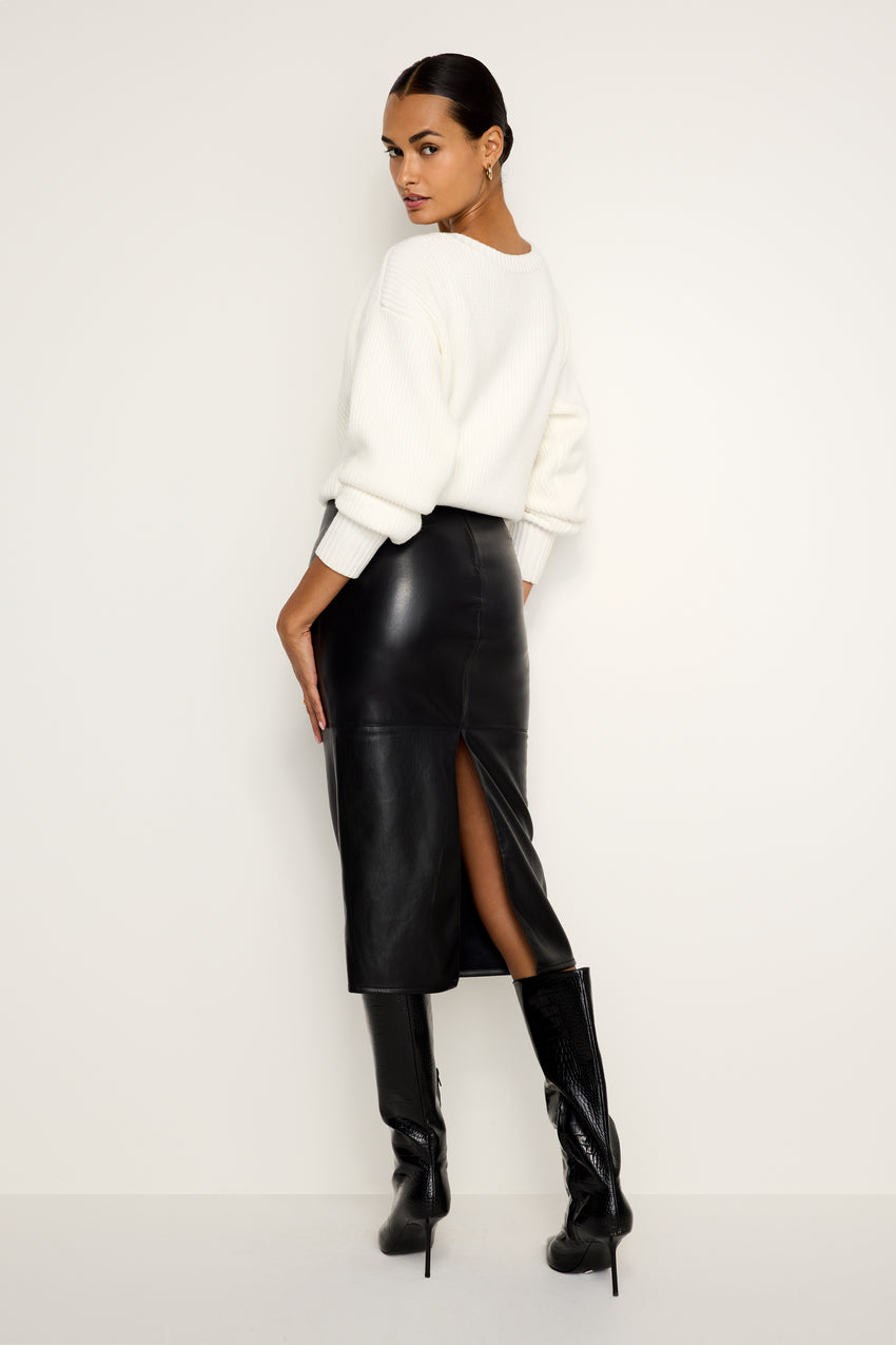 FAUX LEATHER MIDI SKIRT | BLACK001 View 0 - model: Size 0 |